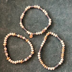 Stella & Dot Gold and Silver Bracelet Set with Shimmering Beads